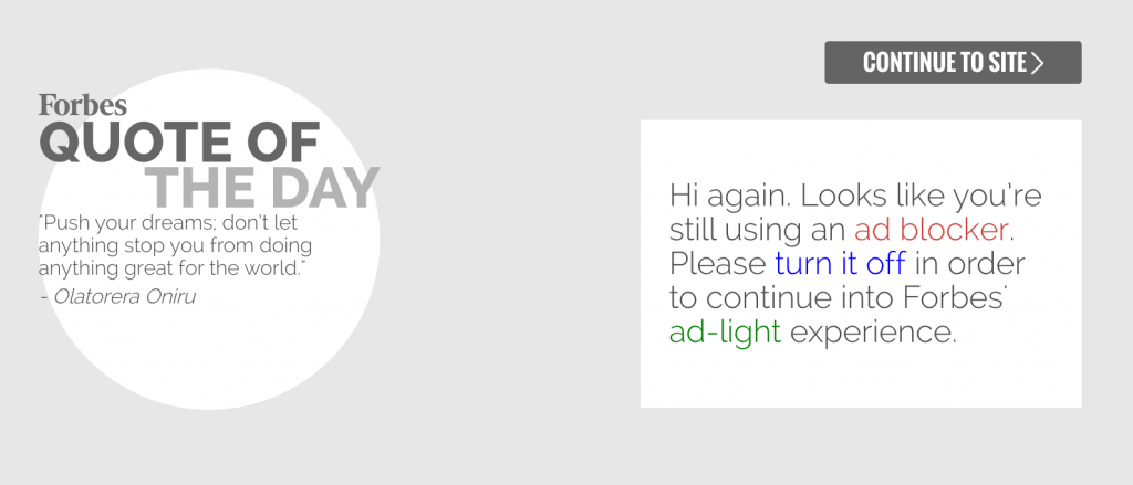 Screenshot of Forbes ad blocker page